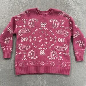 American Eagle AE Sweater Women's XS Knit Pink White Paisley Hippie Vtg